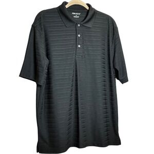 Mens Large L Top Flite Golf Polo Shirt Black on Black Stripe Short Sleeve‎